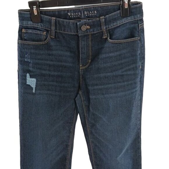 White House Black Market Womens Size 2 Distressed Slim Straight Jeans Denim - Picture 2 of 7